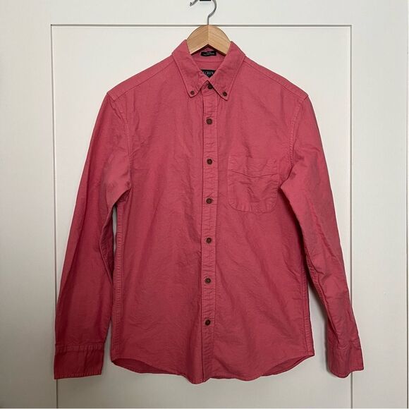 J Crew Shirt Mens Small Pink Slim Untucked Garment Dye Button Down Long Sleeve - Picture 1 of 11